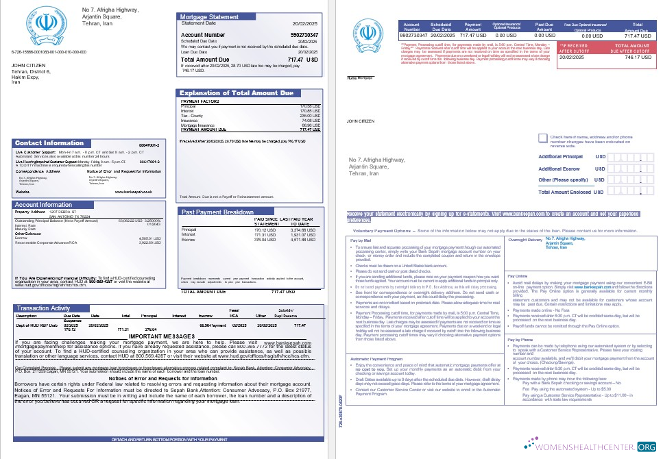 Download Iran Bank Sepah mortgage statement in Word and PDF fromats 1 2 Photoshop template